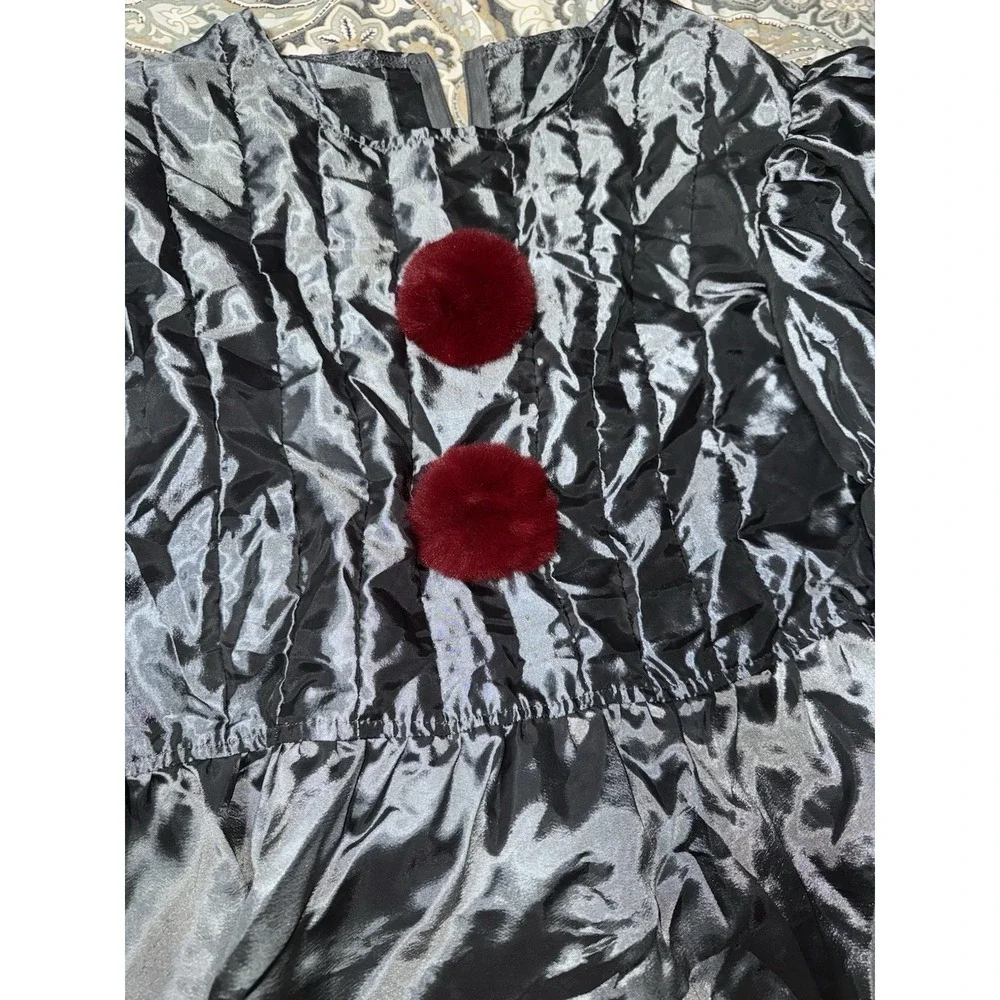 vintage avant garde Gray‎ Satin Lounge Set Pierrot Clown Red Pom Pom